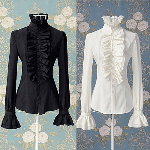 Ruffled Slim Fit Flared Long Sleeve Shirt
