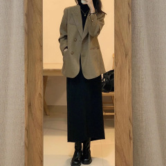 盐系轻熟两件套装高级感毛呢西装外套赫本风针织连衣裙女秋装新款