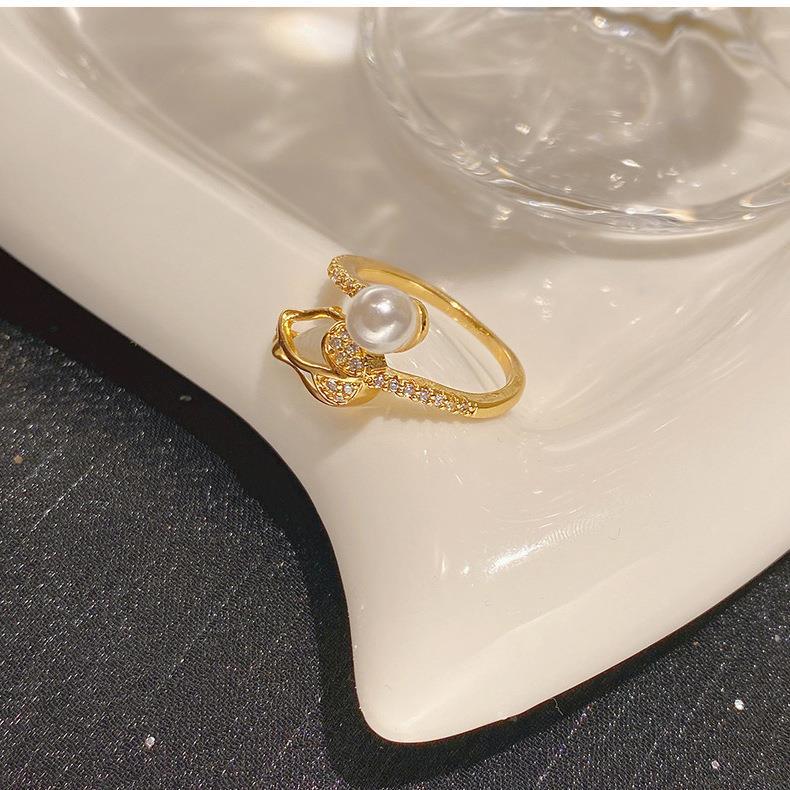 Cat's Eye Stone, Zircon Inlay Material Rings, Necklace Classification Wholesale Jewelry Flower Copper Cat's Eye Stone Zircon 18K Gold Plated Inlay Rings Necklace
