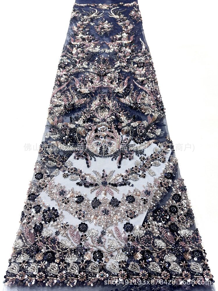 Fábrica directa de bordado de tubos de perlas vestido de boda vestido de noche vestido de moda tela de importación de tubos de perlas diapositivas