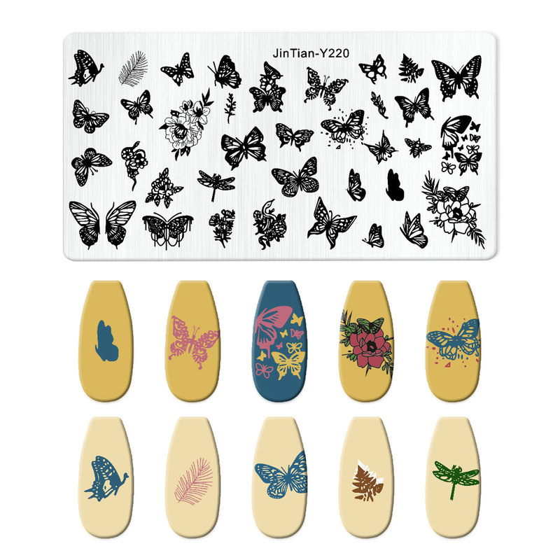 美甲跨境印花板磨砂钢板蝴蝶 Nailplate不锈钢指甲模板转印批发|undefined