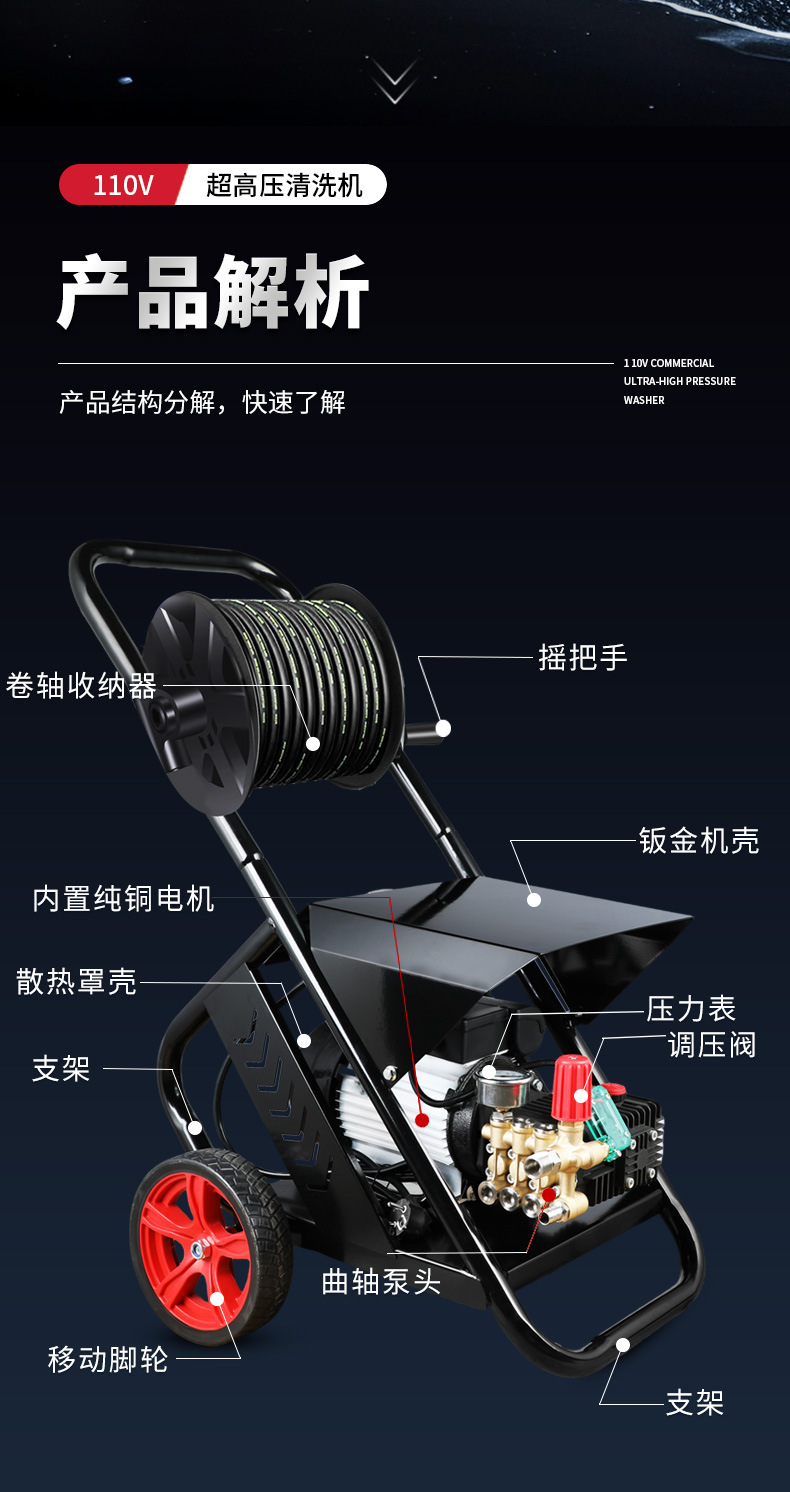 Car Wash Shop Ultra-High Pressure Car Washing Machine Portable 110V High Power Powerful Commercial Farm Car Washing Brush Car Water Pump
