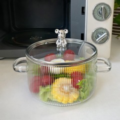 Double-eared bear glass milk pot high borosilicate heat-resistant instant noodle bowl cooking pot open flame large-capacity red wine pot glass pot