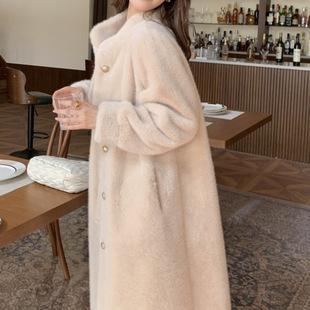 2024 autumn and winter new fur one coat women's long mink fur imitation fur collar coat