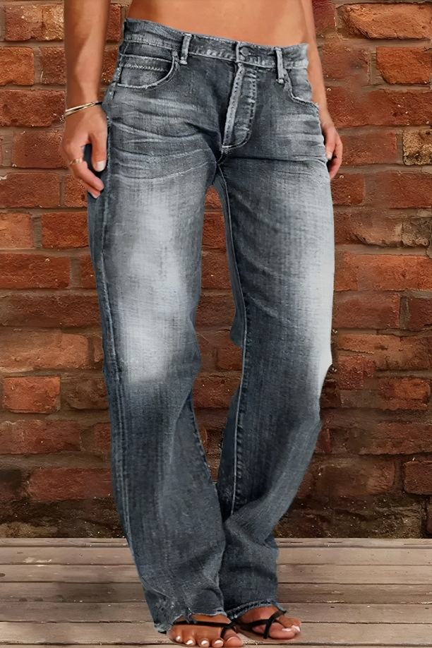 Cross-Border Foreign Trade Women's Denim European And American Trend Mid-Waist Ripped Casual Straight Pants Factory_ecoleips.com