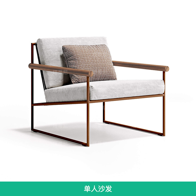 Conjunto de muebles de diseño para exteriores, sofá de teca y acero inoxidable para balcón, terraza o jardín.