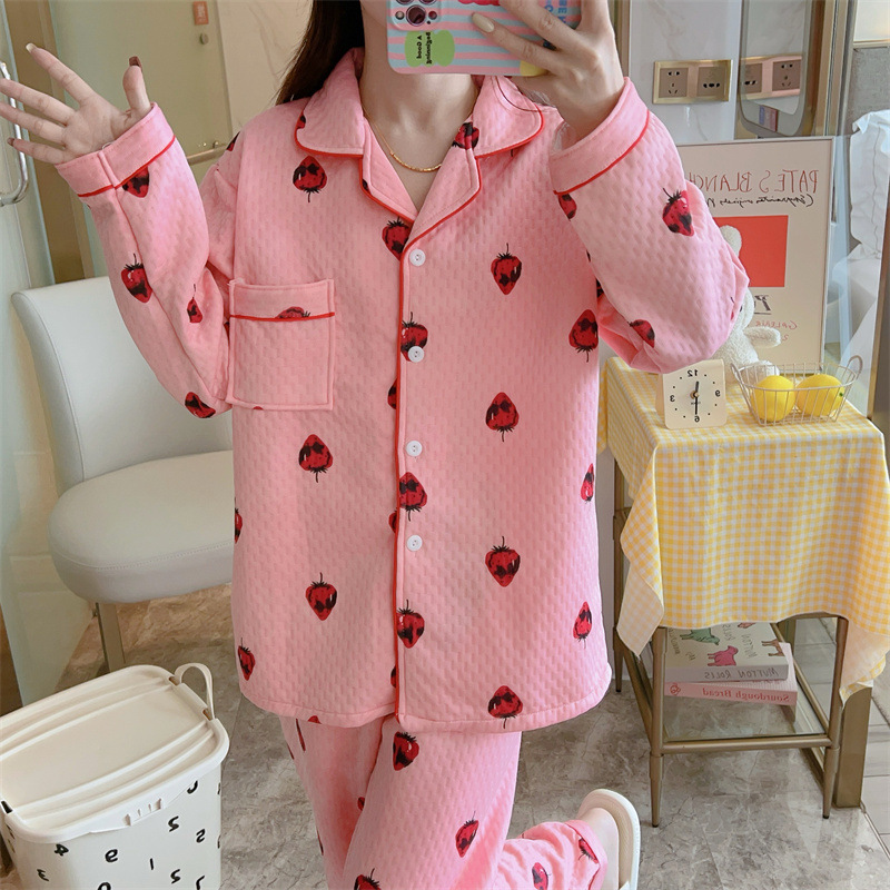 (2개) 봄, 가을 여성을 위한 새로운 잠옷, 퀼팅 라펠 가디건, 따뜻한 샌드위치 수트, 편안한 가을 겨울 캐주얼 홈웨어