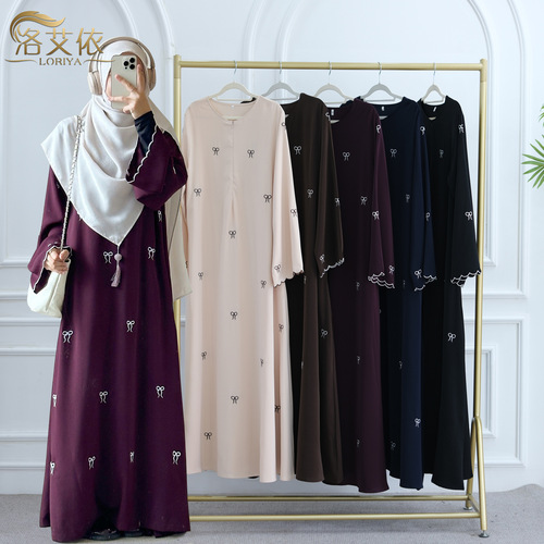 Loriya Dubai Middle Eastern Turkish Dubai Bow Embroidery Dress LR1000