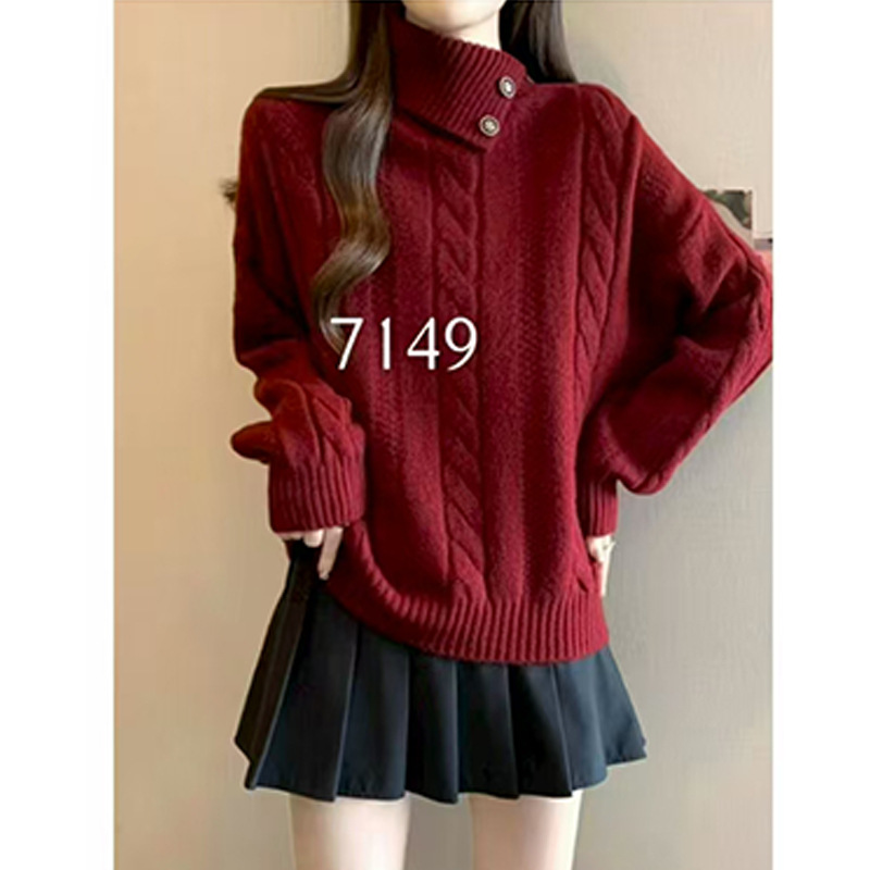 Suéter de torsión de hombro de cuello alto de alta calidad para mujeres 2025 otoño gran grasa mm con solapa irregular camisa de punto superior