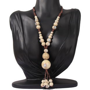 W834 long woven ethnic sweater chain all-match female Yunnan handmade gourd ceramic necklace mother plot gift