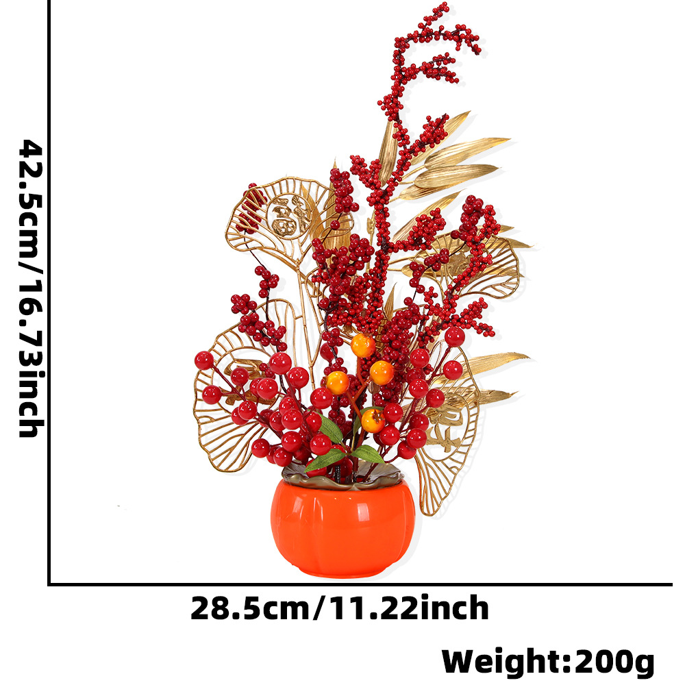 Flores de barril de bendición pequeñas macetas de mudanzas abiertas decoración de recepción de sala de estar, decoración de frutas ricas, maceta festiva