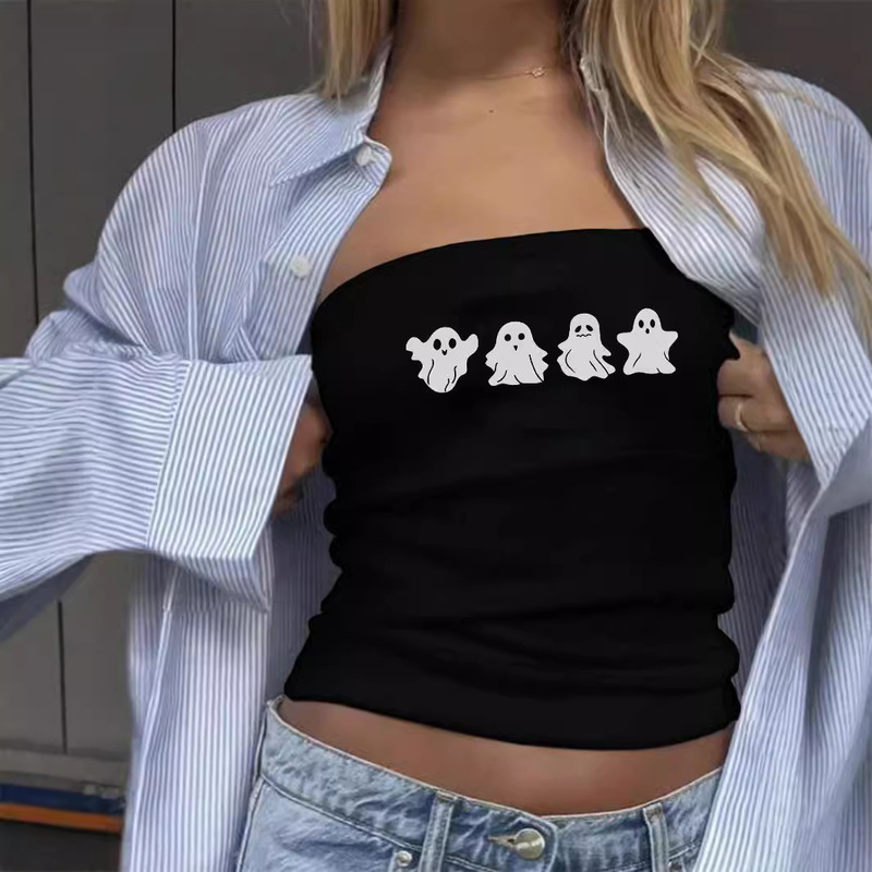 European and American Cross-Border Sexy Hot Girl Slim-Fit Outerwear Tube Top Summer Hot-Selling Off-Shoulder Quirky Printed Short Crop Top European and American Cross-Border Sexy Hot Girl Slim-Fit Outerwear Tube Top Summer Hot-Selling Off-Shoulder Quirky Printed Short Crop Top