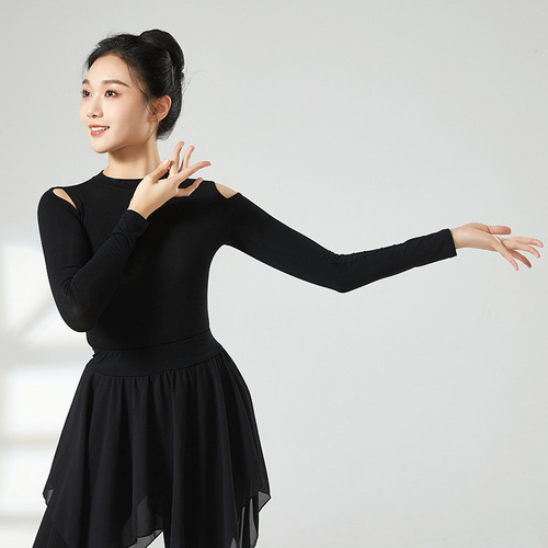 Latin dance clothing for women adults new long-sleeved tops dance practice clothes black modern modal dance clothes body