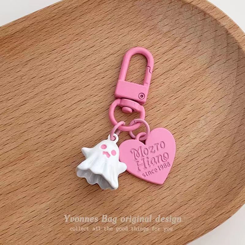 Cute personality sweet cool little ghost ghost love ornaments pink black keychain headset pendant jewelry accessories
