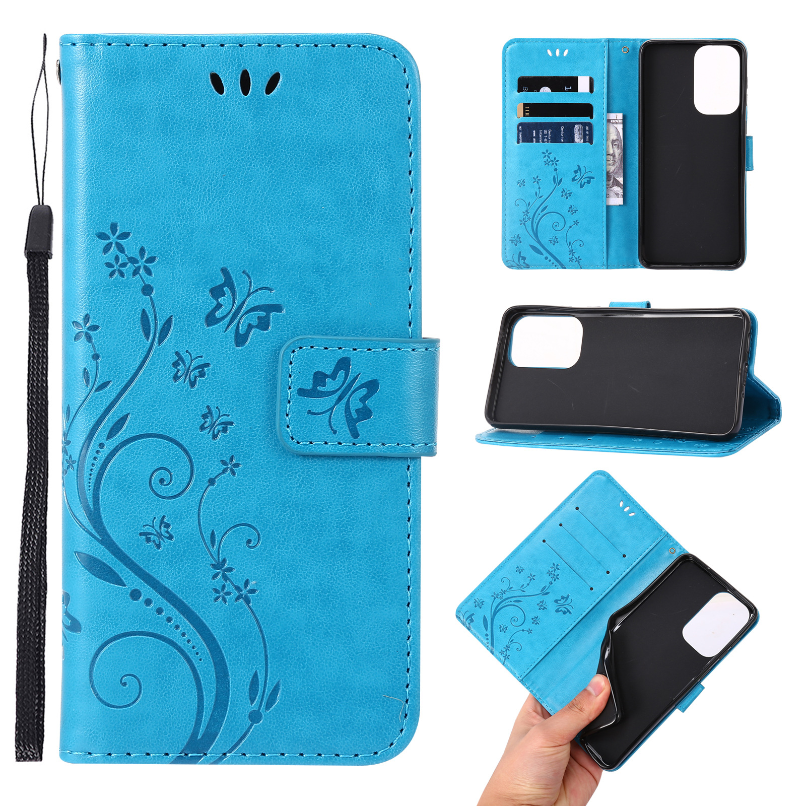 适用富士通F-53E皮套Wish5蝴蝶压花插卡支支架钱包保护套Nubia S