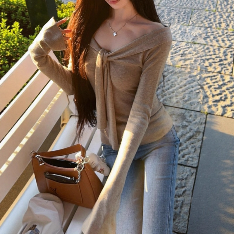 Yh Atmosphere God Free Lace-Up High-Neck V-Neck Wool Knit Top with a High-End Feel for Autumn and Winter