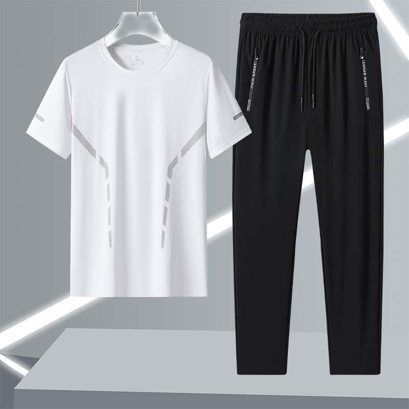 Hombre corriendo rápido secado deportivo set de hielo hombre de verano rápido secado pantalones cortos de mangas cortas ropa deportiva pantalones casuales