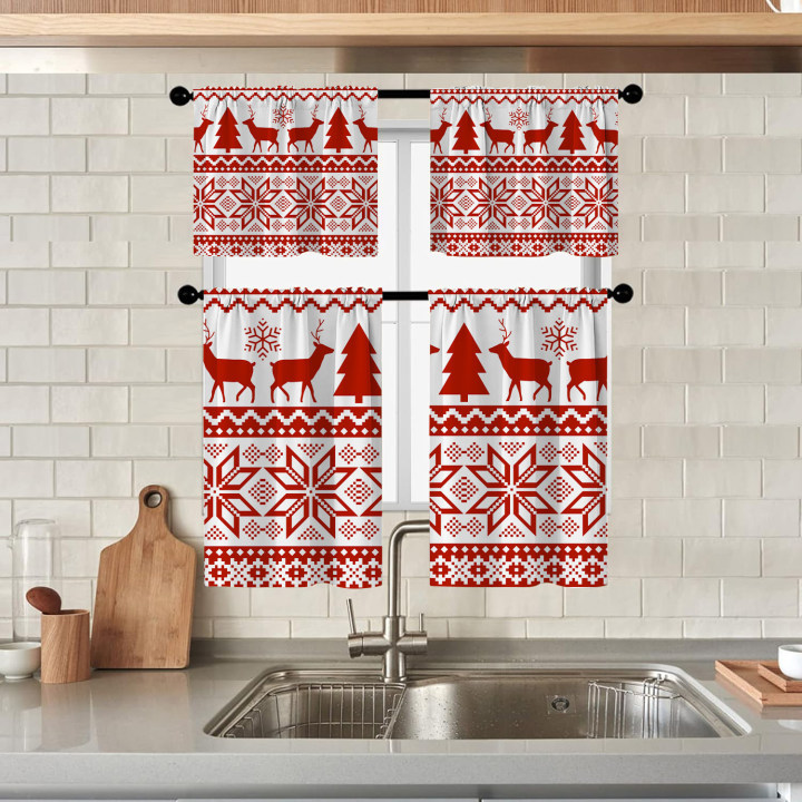 Factory Sales Christmas Party Short Curtain Amazon Finished Kitchen Curtain Short Curtain Christmas Wear Rod Curtain Window Curtain Curtain