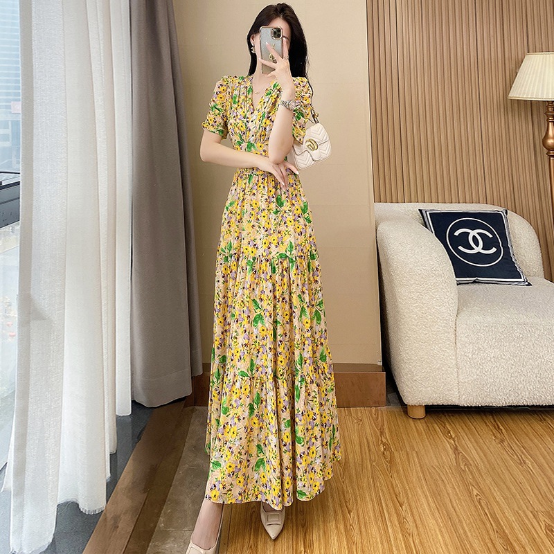 C2803 1300K VÁY ĐẦM LIỀN THÂN DÁNG DÀI NỮ DONTDHI NGẮN TAY MÙA HÈ HỌA TIẾT HOA THỜI TRANG NỮ VẢI VOAN G04 SẢN PHẨM MỚI