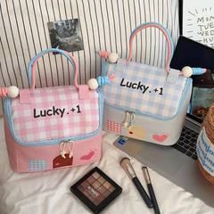 少女心lucky房子化妆包女高颜值大容量洗漱包手提撞色化妆收纳包