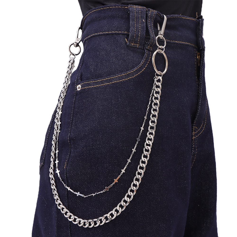 High-End Men's Fashion Handmade Cross Heart Double Layer Pants Chain Versatile Accessory_voghion.com