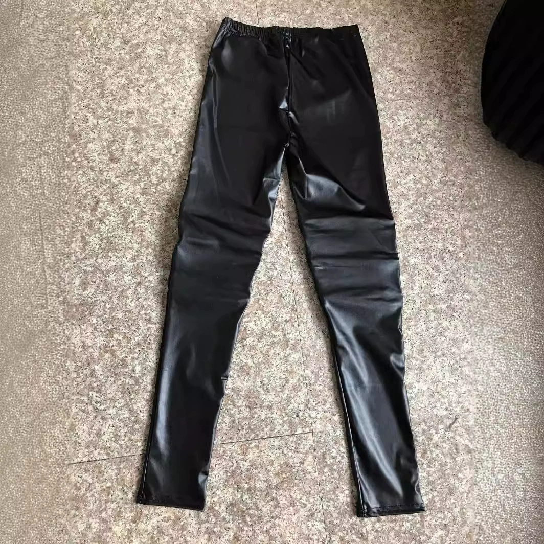 Section high -bouncing knee three zipper imitation leather nine -pointed leggings Women's pencil pants factories for self -selling
