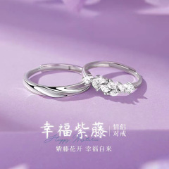 紫藤花情侣戒指情侣款对戒男女小众轻奢高级感素圈闪钻指环批发价
