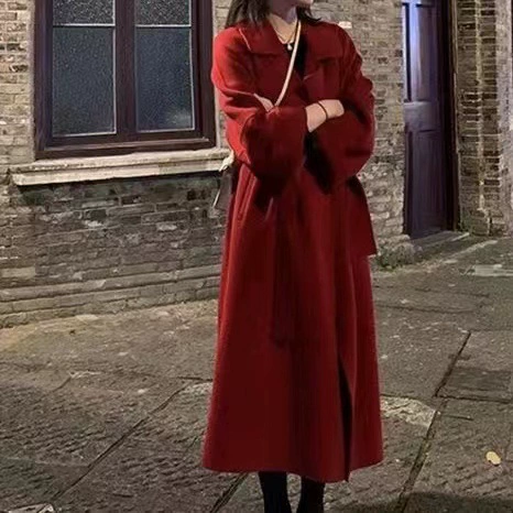 Популярное онлайн 2023 новое осенне-зимнее двустороннее шерстяное пальто в Корейском стиле свободное повседневное шерстяное пальто в наличии R-KS