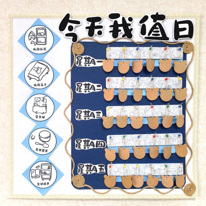 幼儿园蓝色系区域进区卡牌环创材料牛皮挂牌签到墙班级值日生装饰|undefined