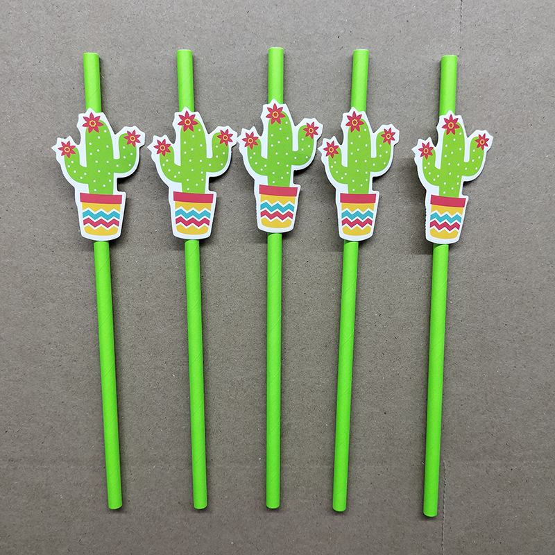 Pajitas de papel, tarjetas de cactus, pajitas decorativas, postres degradables desechables, pasteles, cócteles, fiestas, pajitas de papel