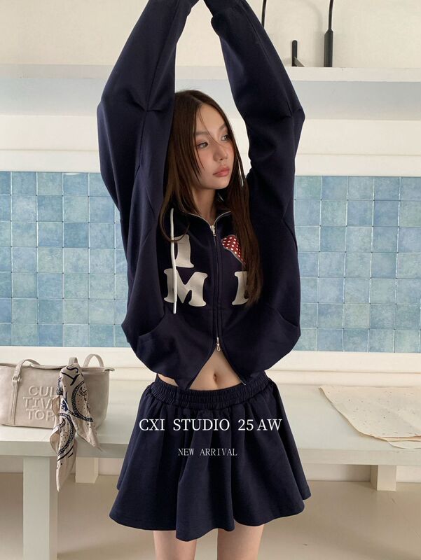 CXI 学院风卫衣套装小个子秋季卫衣短裙两件套休闲宽松外套半裙女|undefined