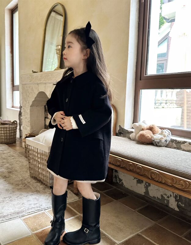 女の子の春秋のカシミヤのコートの子供の秋冬の韓国版の洋気の中の長いタイプの女の子の中で大きい子供の赤ちゃんのコート|undefined
