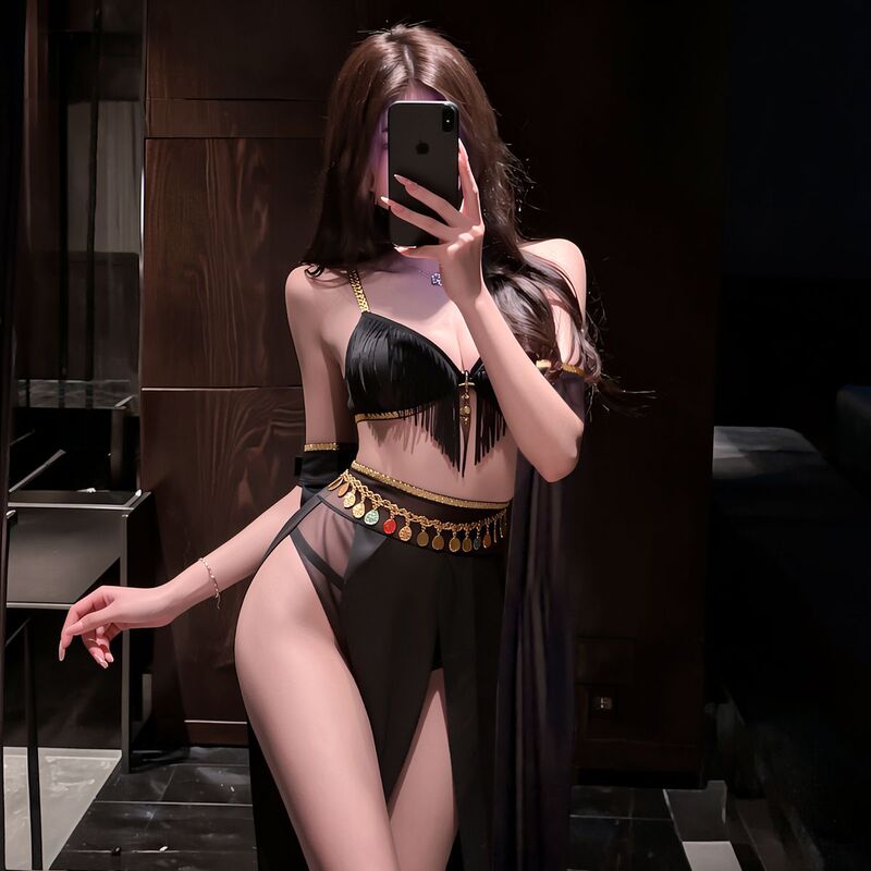 Plus-Size Erotic Lingerie, Sexy Sheer Mesh, Seductive See-Through, Slit Design, Tassels, Ancient Style, Exotic Allure, Flying Temptation