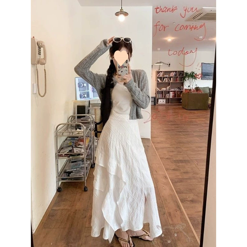 Нерегулярная юбка с рюшами и боковым разрезом для женщин, новая элегантная длинная юбка трапециевидной формы с высокой талией для похудения