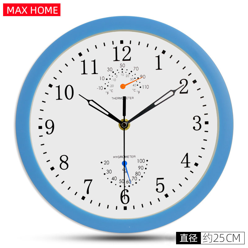 Amazon suministro de plástico Reloj de pared con higrómetro simple moderno dormitorio mudo Reloj de pared reloj