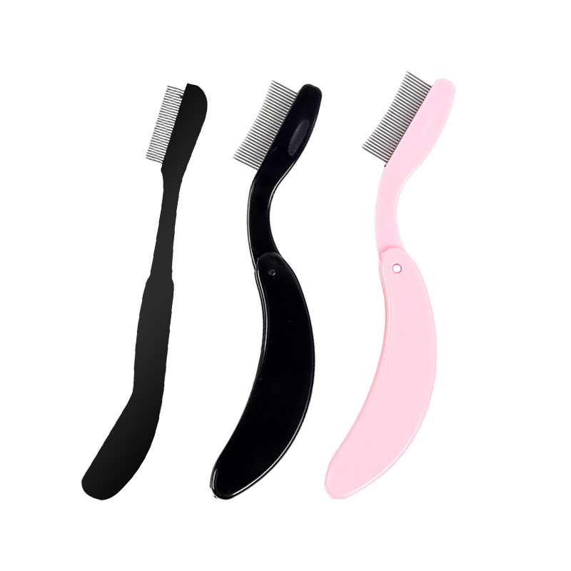 Pestañas peine Acero inoxidable Luna dientes acero aguja cepillo de pestañas maquillaje peine cepillo de cejas plegable cepillo de acero de doble uso peine en stock