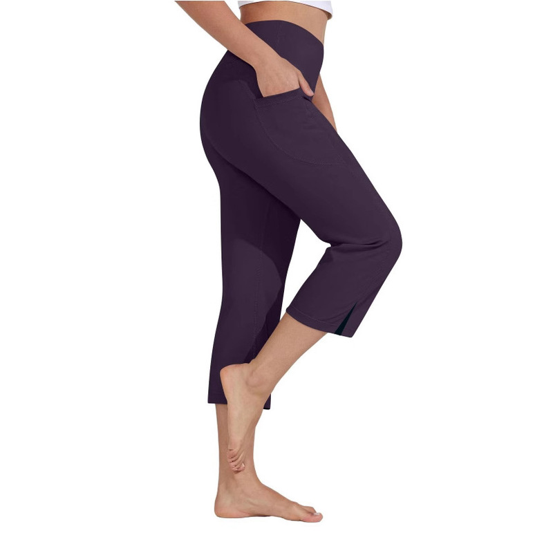 Cross-border foreign trade Amazon explosions TK2025 women's yoga pants side bag foot split fitness running cropped pants