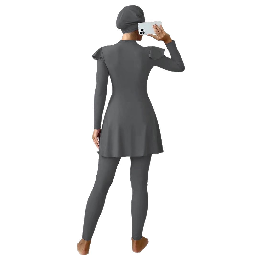 Traje de Baño Conservador Burkini de Manga Larga en Nailon y Poliéster para Natación