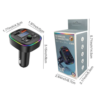 C20 New Car Mp3 Bluetooth 5.4 Supports Incoming Calls, Hands-Free Calls, Navigation Broadcast, C Port 5V3A Mobile Phone Charging (Car mp3) - black-c20-color-box-wrapped