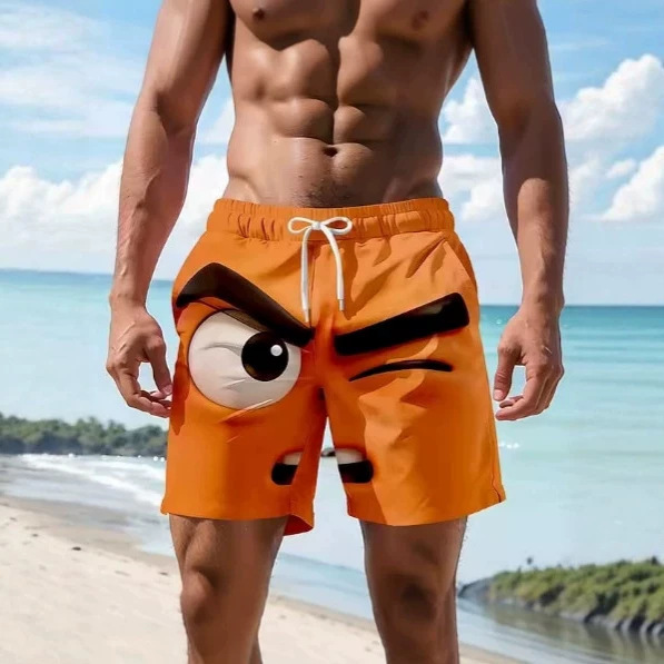 Men's Funny Angry Face Print Beach Shorts 3D Cartoon Angry Expression Graphic Quick Dry Shorts Men's Funny Angry Face Print Beach Shorts 3D Cartoon Angry Expression Graphic Quick Dry Shorts