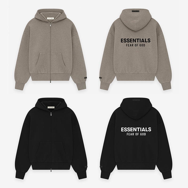 25SS ESSENTIALS美式高街小众潮牌字母秋冬加绒拉链外套卫衣男女|undefined