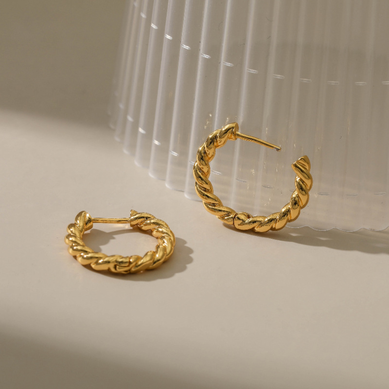 Classic Twist Woven Earrings Niche Design Twisted Texture Circle 18k Earrings display picture 4