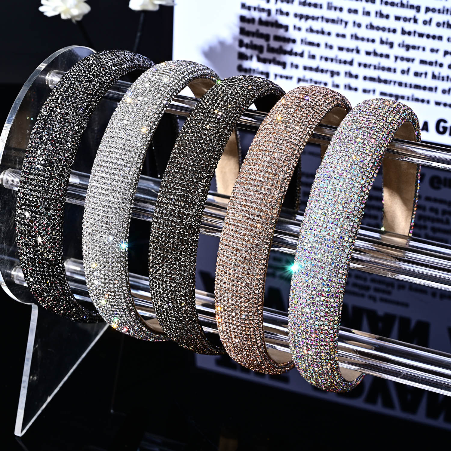 韓版閃閃水鑽發箍設計感高級感超閃水晶滿鑽壓發洗臉頭箍名暖髮飾