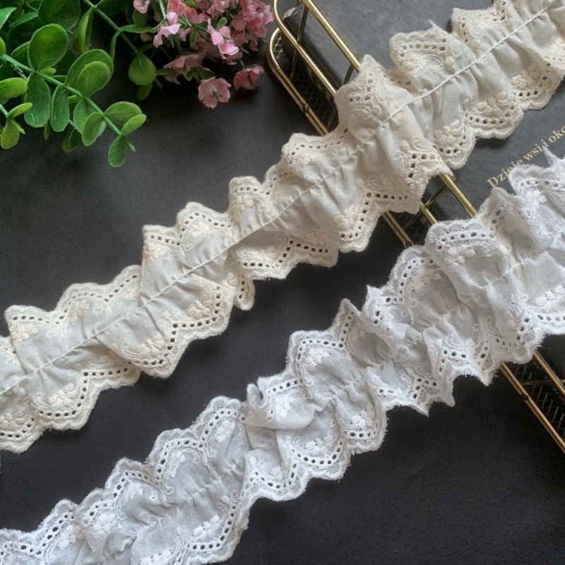 新款褶皱棉布刺绣 花朵腰带裙摆边装饰配料 蕾丝花边辅料厂家批发