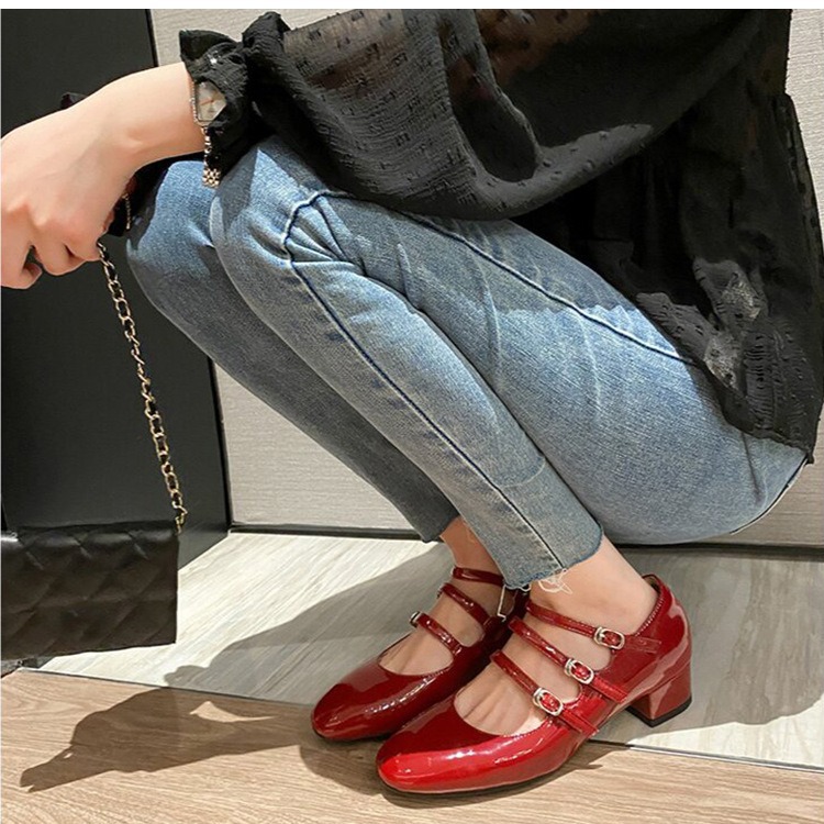Cowhide Version Advanced Mary Jane Women's Multifunctional OL Commuting Thick Bottom Patent Leather French Single Shoes_voghion.com