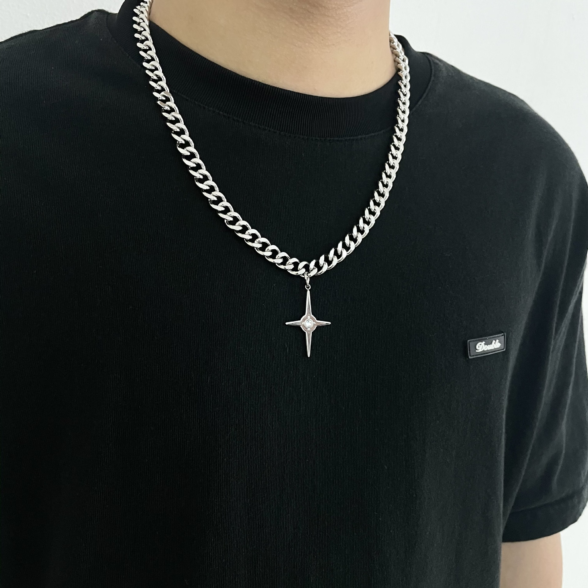 Collier cubain pour homme, style hip-hop, streetwear, personnalité, mode, avec pendentif croix en diamant, accessoires pour femme_voghion.com