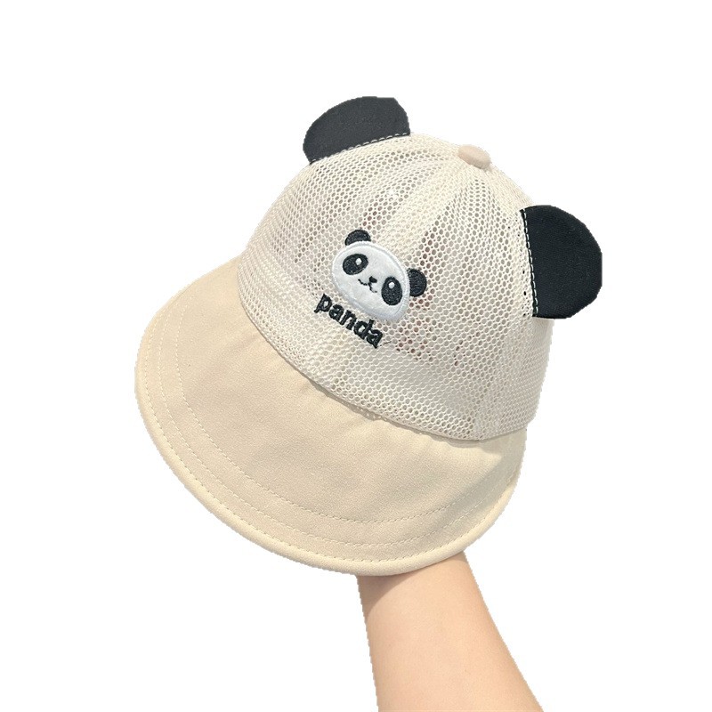 Sombrero de bebé lindo panda verano delgado transpirable sombrero de pescador de malla completa para hombres y mujeres, sombrilla para niños pequeños, sombrero de lavabo de protección solar