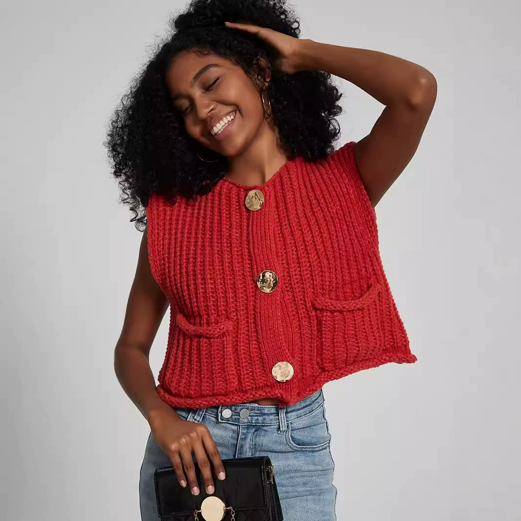 Трансграничная коммерция Amazon Женская одежда оптом европейский и американский стиль толстые иглы вязаный жилет без рукавов кардиган свободный трикотажный жилет