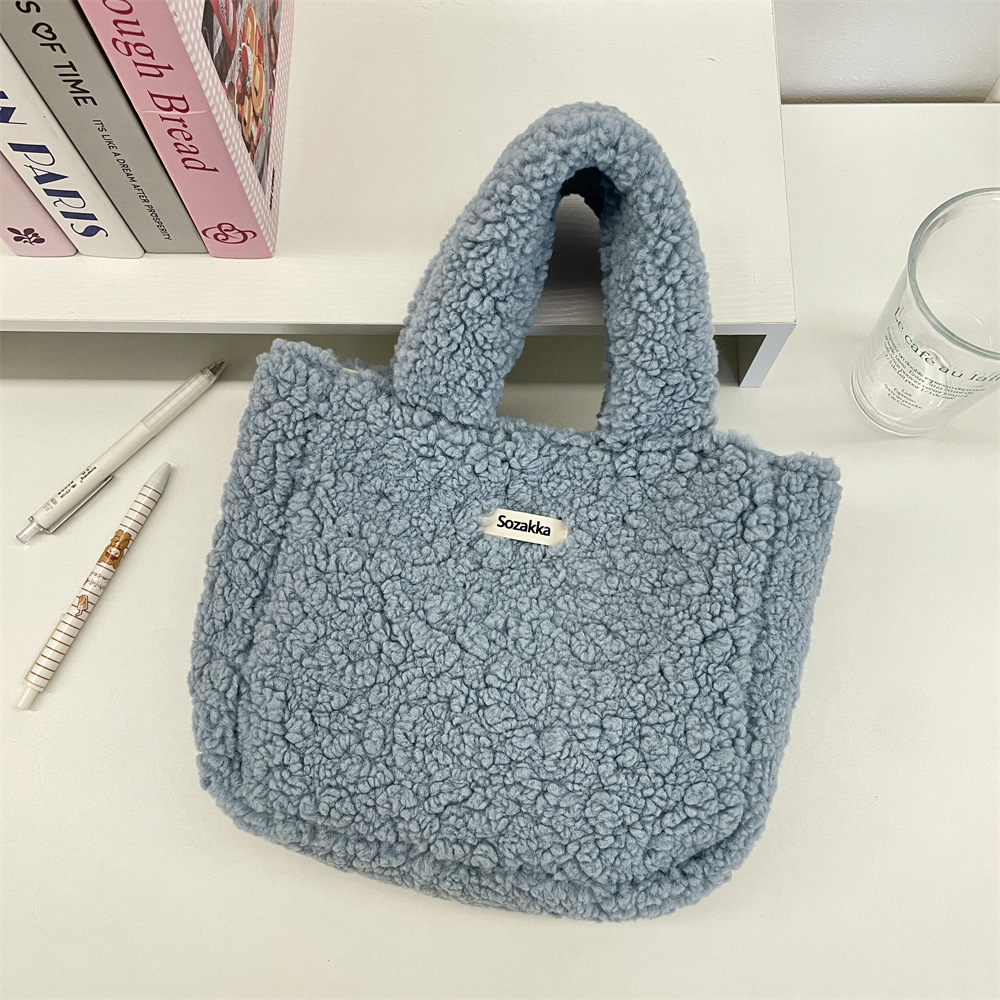 Korean Style Solid Colour Plush Handbag Women's Shoulder Bag_voghion.com