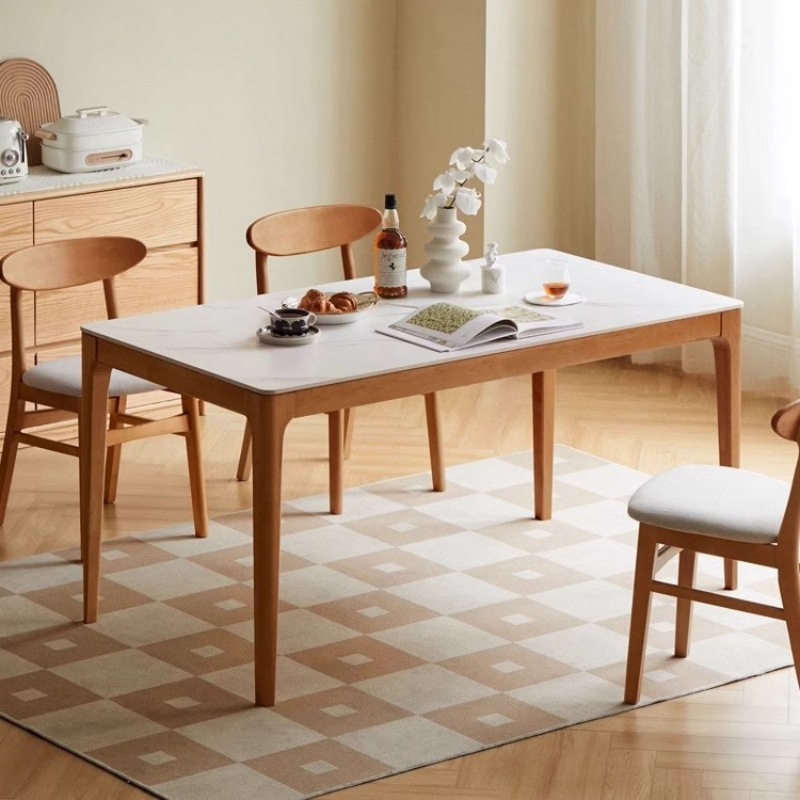 Oak Solid Wood Cherry Wood Slate Dining Table Small Apartment Restaurant Home Table and Chair Set Modern Simple Log Dining Table